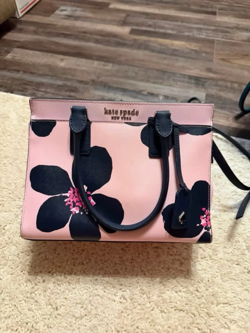 kate spade Pink Satchel with Navy Floral Accents